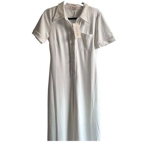 NWT Suzie Kondi Ivory Ponte Short Sleeve Stretch Flare Leg Jumpsuit Size Medium - Picture 5 of 9